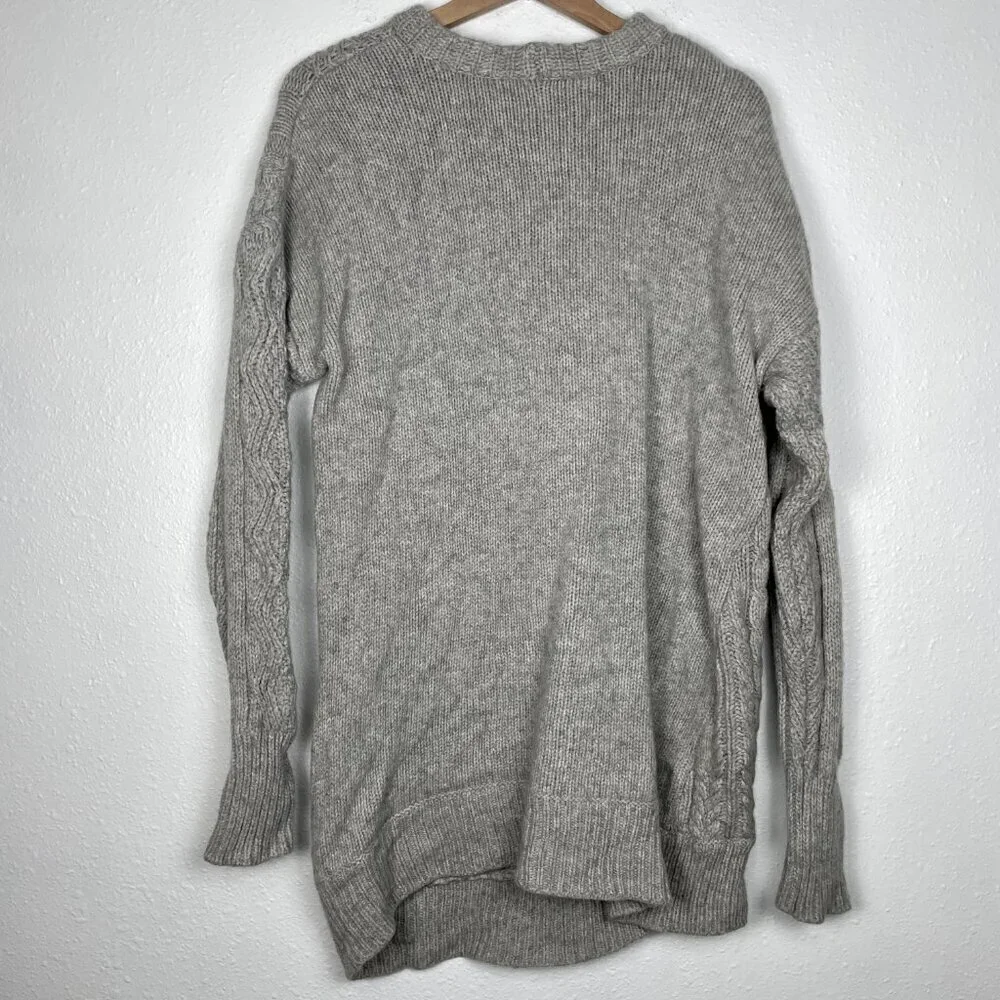 JCREW Size Medium 100% Wool Cable Knit Fisherman Asymmetrical Zip Gray Sweater